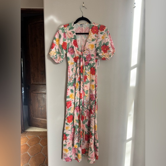 Old Navy Floral Cottagecore Maxi Dress XS Puff Sleeve Boho Tie Waist Coquette - Picture 2 of 8